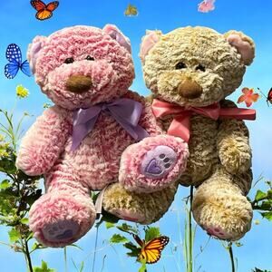 Animal Adventure Teddy Bear Plush Stuffed Animal 12" Ribbons Nursery Twins Lot 2